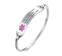 Bracelets D'identification D'alerte Médicale Personnalisés:VNOX Bracelet d'urgence élégant en Acier Inoxydable pour Femme Bracelet Jonc pour Femme Alerte étanche Gravure Gratuite,Violet