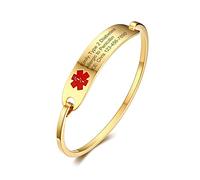 Bracelets D'identification Médicale Personnalisés:VNOX Bracelet d'urgence élégant en Acier Inoxydable pour Femmes Alerte étanche Bracelet Médical pour Femmes Bracelet Gravure Gratuite,65mm,Or