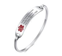 Bracelets D'identification Médicale Personnalisés:VNOX Bracelet d'urgence élégant en Acier Inoxydable pour Femmes Alerte étanche Bracelet Médical pour Femmes Bracelet Gravure Gratuite,60mm