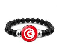 Bracelets Drapeau Tunisie - Personnalité Pendentif Noir Bracelet en Perles, Nouveauté Bracelet Réglable Accessoires De Bijoux pour Hommes Femmes Cadeau,Noir,Long:18Cm