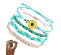 Bracelets en corde tressée faits à la main | 4 pièces/ensemble Bracelet réglable Boho Cute Shell,Bracelets d'amitié enduits de cire, bracelets d'été Bracelets de cheville Bijoux pour femmes