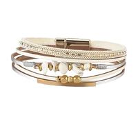 Bracelets En Cuir Bohème Pour Femmes, Bracelets Manchettes En Perles De Cristal Brut Naturel, Bracelets Tubes Dorés Faits À La Main, Bracelet Multicouche Avec Fermoir Magnétique, Blanc, 19,5 Cm