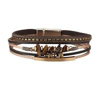 Bracelets En Cuir Bohème Pour Femmes, Bracelets Manchettes En Perles De Cristal Brut Naturel, Bracelets Tubes Dorés Faits À La Main, Bracelet Multicouche Avec Fermoir Magnétique Marron 19,5 Cm