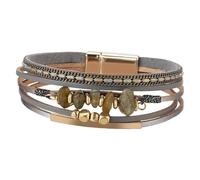 Bracelets En Cuir Bohème Pour Femmes, Bracelets Manchettes En Perles De Cristal Brut Naturel, Bracelets Tubes Dorés Faits À La Main, Bracelet Multicouche Avec Fermoir Magnétique, Gris, 19,5 Cm