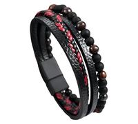 Bracelets En Cuir Pour Hommes, Perles En Lapis-Lazuli Naturel, Œil De Tigre, Pierre De Lave, Fermoir Magnétique, Bracelets En Cuir, Manchette Vintage, Bijoux Cadeaux, Œil De Tigre Rouge, 21 Cm