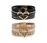 Bracelets en Cuir Strass pour Femmes, 2 Pièces, Multicouches en Forme De Cœur, Bijoux À La Mode, Accessoires De Décoration pour Vêtements