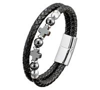 Bracelets En Cuir Tressé Multicouches Avec Pierres Naturelles, Croix En Pierres Précieuses, Fermeture Magnétique, Chapelet Perlé, Bijoux Religieux, Accessoires Pour Hommes Et Femmes, Hématite,