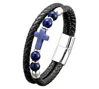 Bracelets En Cuir Tressé Multicouches En Pierres Naturelles Croix En Pierres Précieuses Fermeture Magnétique Chapelet De Perles Bracelet Bijoux Religieux Cadeaux Pour Hommes Femmes Lapis Lazuli 2