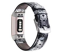 Bracelets en cuir véritable compatibles avec Fitbit Charge 4 / Charge 3 / Charge 3 SE - Accessoires classiques de rechange en cuir véritable - Bracelets en métal pour homme et femme - Tailles S et L,