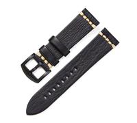Bracelets en cuir véritable poli à la main de 18/20/22/24 mm, convenant aussi bien aux tenues professionnelles que décontractées.,Boucle noire,24 mm