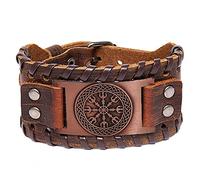 Bracelets en Cuir Viking Helm of Awe for Hommes, Bracelet Tressé À la Main avec Boucle Réglable en Cuir, Nordiques Aegishjalmur Talisman Bracelets Bijoux Cadeau(Brown)