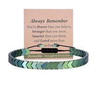 Bracelets en hématite avec carte inspirante flèche pour homme, bracelet de protection pour petit ami, papa, bracelets de guérison réglables en hématite pour homme, cadeaux « You Are Braver Stronger