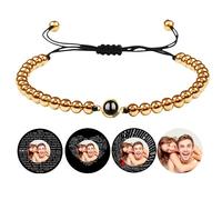 Bracelets en perles avec photo personnalisée Bracelets de projection de photo pour hommes femmes Bracelet ajustable I Love You Cadeaux pour elle et lui pour la Saint Valentin Anniversaire Mémorial