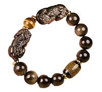 bracelets en perles, Bracelet Double PiXiu en obsidienne en or noir naturel, prière bouddhiste, troupes courageuses, perle de pierre, Bracelets à faire soi-même for hommes et femmes