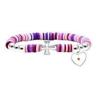 Bracelets en Perles d'argile polymère Heishi en Vinyle dégradé, Mignon, Croix latérale Tendance avec breloque en Forme de Graine de Moutarde en Forme de cœur