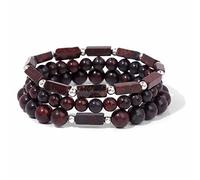Bracelets en perles de pierre de sang naturelle pour homme - Ensemble de perles carrées et rondes - Pour femme - Pulsera Hombre, pierre de sang, 19 cm