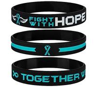 Bracelets en silicone avec ruban de sensibilisation bleu sarcelle avec citation de motivation - Fight with Hope, We Fight to Win - Bracelets pour patients, survivants pour hommes et femmes