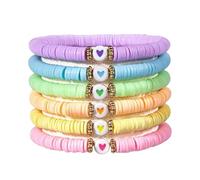 Bracelets Extensibles Lot De Six Pièces Boho Cœur Élastique Superposables