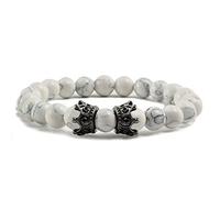 Bracelets Faits Main en Pierres Naturelles avec Breloque Double Corbeau, Unisexe, Réglable, 8mm, Perles Extensibles en Turquoise Blanche, Noir, pour La Saint-Valentin, Un Anniversaire Ou Noël.