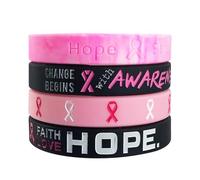 Bracelets inspirants en silicone pour la sensibilisation au cancer du sein - Bracelet en caoutchouc rose pour femmes et amis - Bracelet en caoutchouc - Pour survivants - Espérance, foi, courage, force