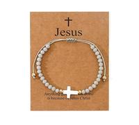 Bracelets Jésus « What would Jesus do » - Bracelet en perles croisées - Bracelet religieux avec croix pour femme - Bracelet à perles délicates - Bijoux cadeaux