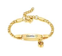 Bracelets personnalisés pour enfant avec pierre de naissance : bracelet d'identification de nom de barre de nom personnalisé en acier inoxydable plaqué or pour enfants tout-petits filles de maman