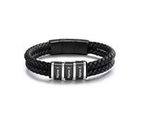 Bracelets personnalisés pour homme - Bracelet en cuir tressé avec 1 à 5 noms gravés - Cadeau personnalisé pour homme, papa, fête des pères, Saint-Valentin, taille unique, Acier inoxydable, Pas de