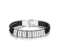 Bracelets personnalisés pour hommes Bracelet en cuir tressé avec 1-8 noms Gravé Bracelet de nom personnalisé pour Père Mari Cadeaux (Argent, 2 noms)