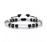 Bracelets Pierres Naturelles Acier Inxoydable - Bracelet Homme Bohème Perles Rond Argent Agate Noir Artisanat Exquis Bracelet Amitié Porte-bonheur Bijoux Femme Cadeau Anniversaire Saint-Valentin Noël