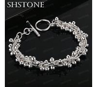 Bracelets plaqués argent 925 Charm unicolore chaîne perles Mode Beau Haute Qualité Bijoux de Mariage pour Femmes 20 cm 8 poucesCuivre
