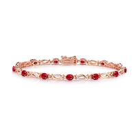 Bracelets pour Femme en Or Rose 18 carats, Bracelet chaîne pour Femme à maillons de Barre avec Rubis Ovale 2,75 CT 3,8 CT, Bracelet 17 cm