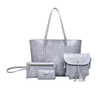 Bracelets Pour Femmes En Cuir main 4 pièces ensemble sac à bandoulière sac à main fourre-tout titulaire Shopper sac à main Ensembles De Bagages Avec Chargeur Intégré (Grey, One Size)