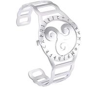 Bracelets pour Femmes Masculins Vintage Bangle Nordique Uniquent en Acier Inoxydable Montre Ssymbol Hollow Out gravé 24 Runes Bangle/D