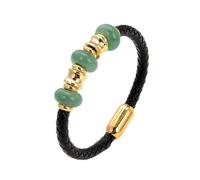 Bracelets rugueux en cristal Bracelet de perle en pierre d'améthystes naturels pour les femmes Chaîne de corde en cuir tressé noir Gold acier inoxydable accessoires de bijoux masculins réglables