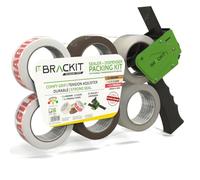 brackit Lot de 6 rouleaux de ruban adhésif d'emballage marron et fragile avec distributeur, 48 mm x 66 m, ruban adhésif solide pour une utilisation régulière ou un déplacement