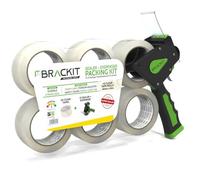 Brackit Ruban d'emballage transparent avec distributeur, 48 mm x 66 mm, lot de 6 rouleaux de ruban adhésif d'emballage robuste pour une utilisation régulière ou un déplacement