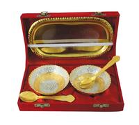 BRACOP Bol à Dessert en Laiton Anaprashan Assiette en métal Bols de Service décoratifs avec cuillère et Plateau Assiette de Service Vaisselle décoration Annaprashan Grand Bol à Salade Cadeaux Rakhi.