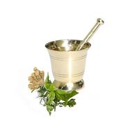 BRACOP Brass Mortar Pestle Ensemble d'ustensiles de cuisine : hachoir manuel, broyeur à herbes et gingembre, Hamam Dasta, bol, molcajete, mortier et pilon, ensemble de 2 pièces.