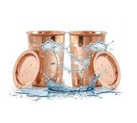 BRACOP® Carafe en cuivre Ensemble de 2 verres à eau avec couvercle, gourde isotherme, mug Moscow Mule, et 2 couvercles. Ustensiles de service en cuivre pur. Coffret à boissons. Cadeaux indiens.