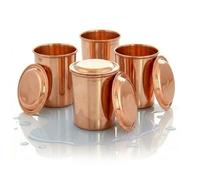 BRACOP® Gobelet artisanal en cuivre pur avec couvercle assorti - Verre à eau et carafe 100% étanches, ustensile en cuivre pour la maison et le bureau