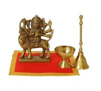 BRACOP Lot de 4 Statues de Durga en Laiton - Déesse hindoue Figurine Religieuse décorative pour Pooja Décoration d'intérieur Lampe à Beurre en métal sculpté à la Main pour Navratri Pooja Thali