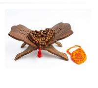 BRACOP® Mala en Kamal Gatta (graines de lotus) à 108 perles Sac de Japa avec support de livre en bois Chapelet original en graines lotus pour la Lakshmi Pujan et le chant de mantras Perles de prière