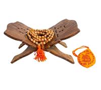 BRACOP® Mala en Tulsi avec sac de Japa imprimé Radha Krishna 108 perles en bois nouées à la main pour le chant et la prière Accessoires religieux pour Pooja Mala Japa artisanal avec support de livre
