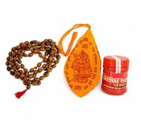 BRACOP® Mala Kamal Gatta avec pochette Japa 108 perles Chapelet original en graines de lotus pour la puja de Lakshmi et la récitation de mantras Perles de prière naturelles Poudre de Chandan Tilak