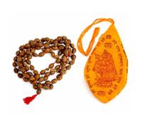 BRACOP Mala Kamal Gatta Japa Mala avec sac imprimé Radha Krishna perles de prière ovales originales en graine de lotus pour Lakshmi Pujan et chant de mantras 108 perles de prière objet de puja