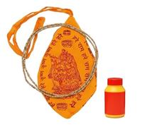 BRACOP® Mala Tulsi Kanthi avec sac Japa 108 perles en bois naturel nouées à la main pour le chant Poudre jaune Chandan Tilak pour Tikka et Pooja Accessoires de prière Sac couleur safran Mala Japa