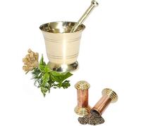 BRACOP Mortier et Pilon en Laiton doré pour Hamam Dasta ustensile de Cuisine broyeur à Herbes Gingembre épices Bol Molcajete ustensiles de Cuisine mortier et Pilon Lot de 2 Cadeaux Indiens.