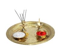 BRACOP® Pooja Thali Set Ensemble de plateaux de puja en laiton plateau rond indien plateau de service plateau d'aarti hindou samagri de puja indien plateau de puja décoratif accessoires