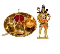 BRACOP® Statue de Shiva - Sculpture décorative avec Bhog thali Pooja - Figurines de dieu hindou Murti Puja thali - Décoration religieuse pour la maison - Sculptures de culte - Cadeau de pendaison de
