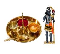 BRACOP® Statue du Seigneur Shiva avec Bhog thali Pooja Ensemble de figurines indiennes de dieu hindou Murti Puja thali religieux Décoration de temple sculptures décoratives indiennes Cadeau de